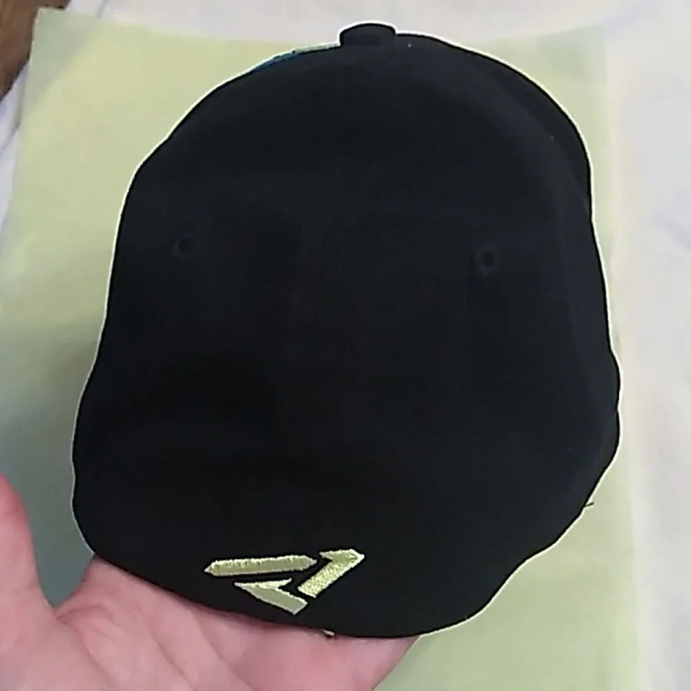 KIDS FXR. Black, bright lime green, teal L/XL baseball hat (not adjustable)